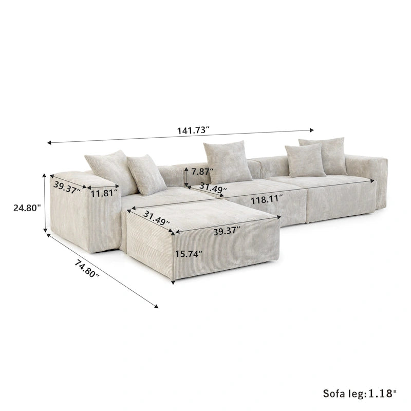 Canapé moderne en forme de L avec housse de coussin amovible
