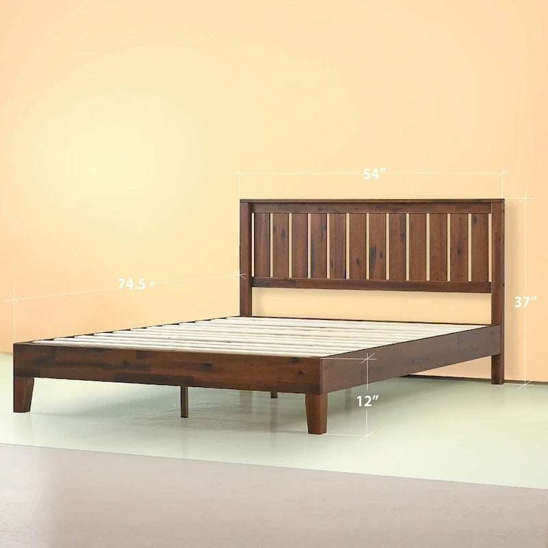 Lit plateforme antique en bois massif couleur espresso
