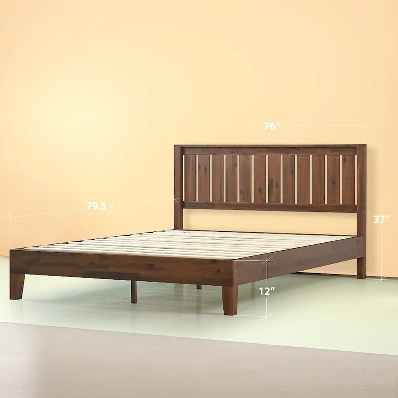 Lit plateforme antique en bois massif couleur espresso