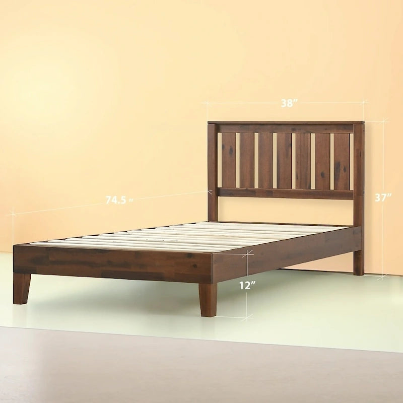 Lit plateforme antique en bois massif couleur espresso