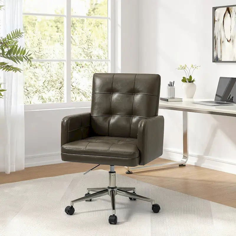 Chaise de bureau moderne à cinq roulettes réglable en hauteur en cuir végétalien