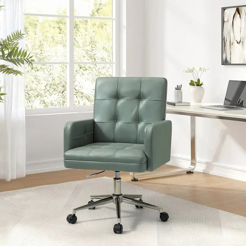 Chaise de bureau moderne à cinq roulettes réglable en hauteur en cuir végétalien