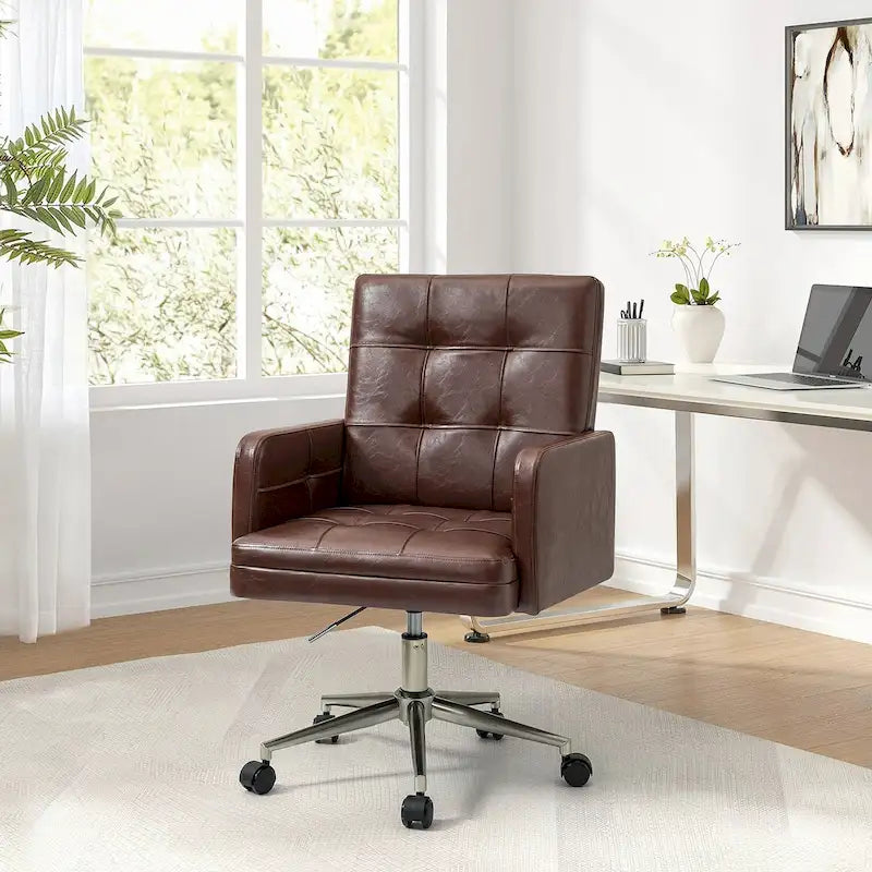 Chaise de bureau moderne à cinq roulettes réglable en hauteur en cuir végétalien