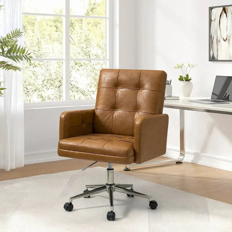 Chaise de bureau moderne à cinq roulettes réglable en hauteur en cuir végétalien