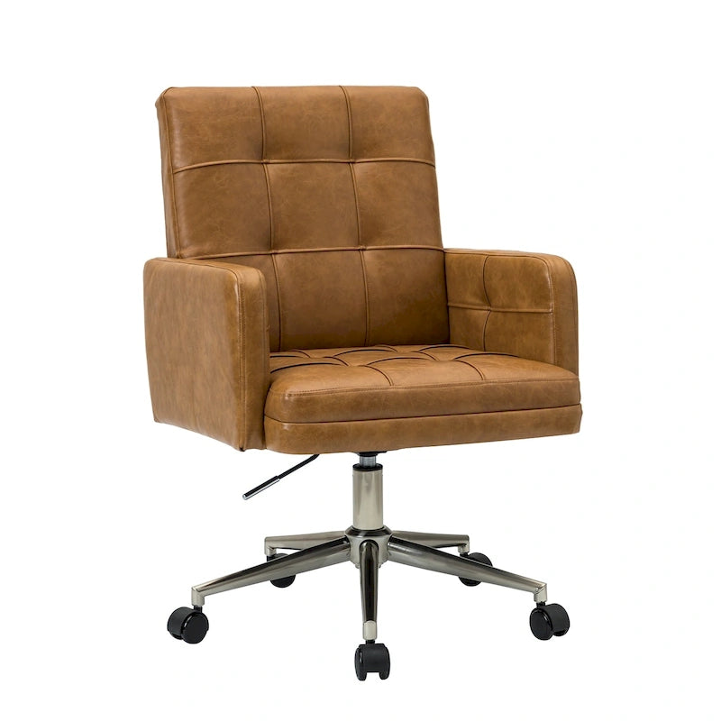 Chaise de bureau moderne à cinq roulettes réglable en hauteur en cuir végétalien