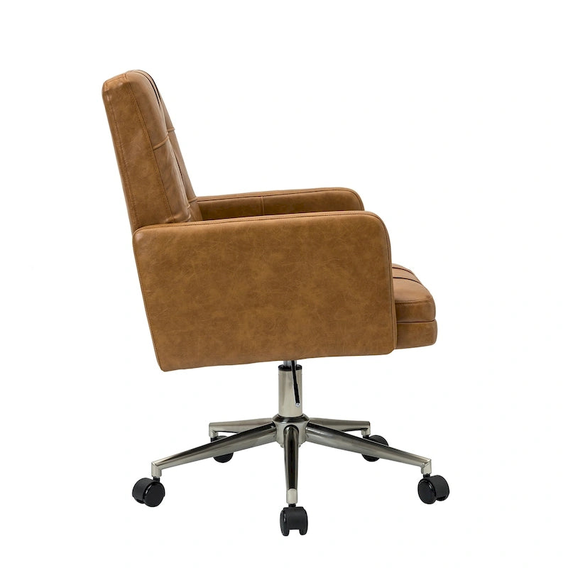 Chaise de bureau moderne à cinq roulettes réglable en hauteur en cuir végétalien
