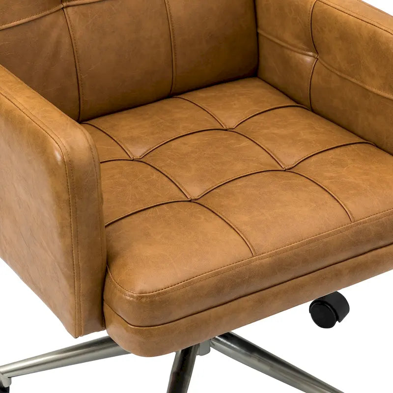 Chaise de bureau moderne à cinq roulettes réglable en hauteur en cuir végétalien