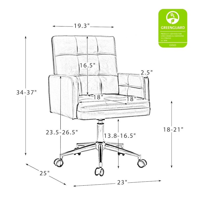 Chaise de bureau moderne à cinq roulettes réglable en hauteur en cuir végétalien
