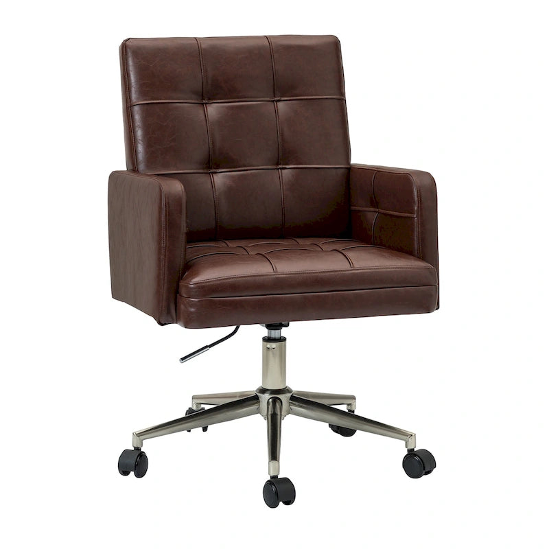 Chaise de bureau moderne à cinq roulettes réglable en hauteur en cuir végétalien