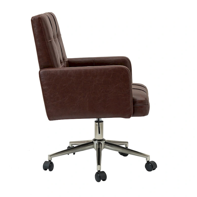 Chaise de bureau moderne à cinq roulettes réglable en hauteur en cuir végétalien