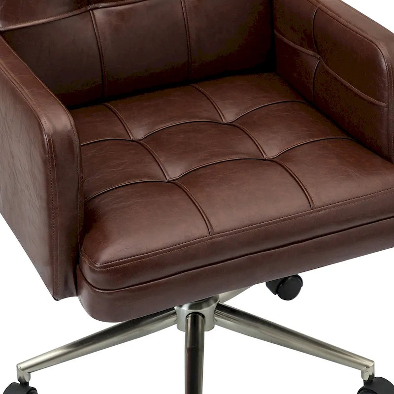 Chaise de bureau moderne à cinq roulettes réglable en hauteur en cuir végétalien