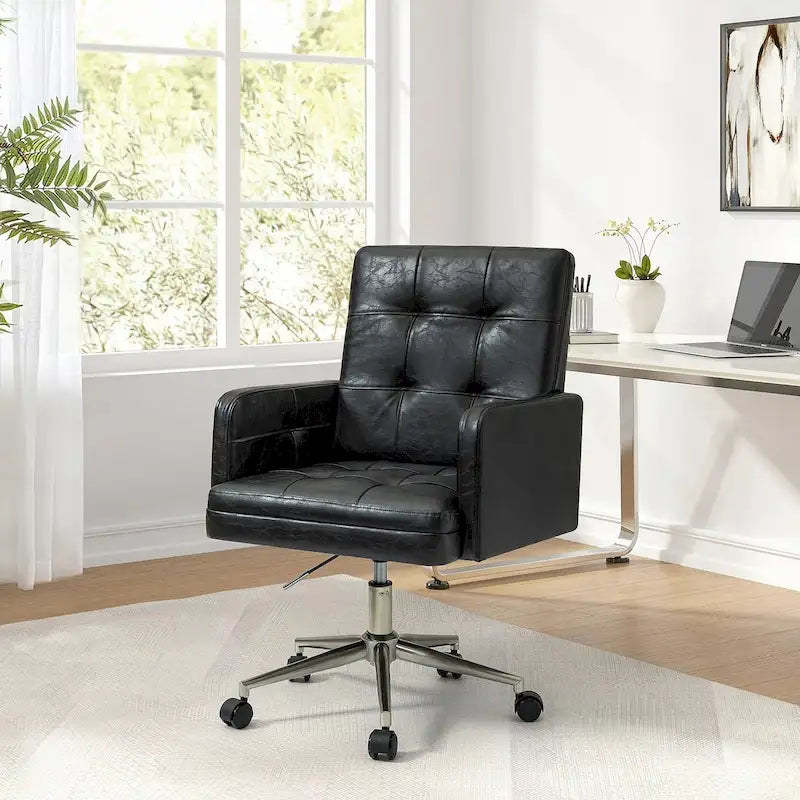 Chaise de bureau moderne à cinq roulettes réglable en hauteur en cuir végétalien