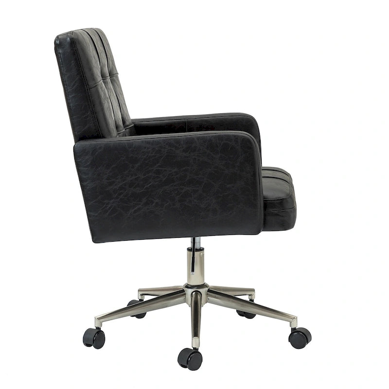 Chaise de bureau moderne à cinq roulettes réglable en hauteur en cuir végétalien