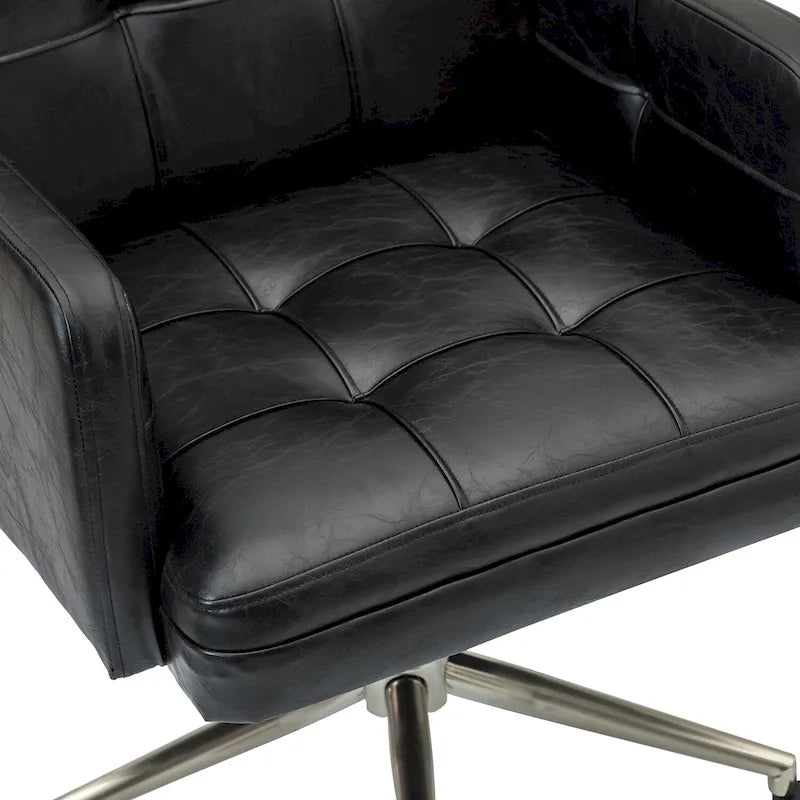 Chaise de bureau moderne à cinq roulettes réglable en hauteur en cuir végétalien