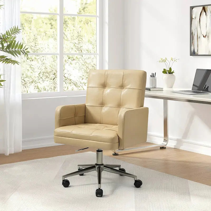 Chaise de bureau moderne à cinq roulettes réglable en hauteur en cuir végétalien