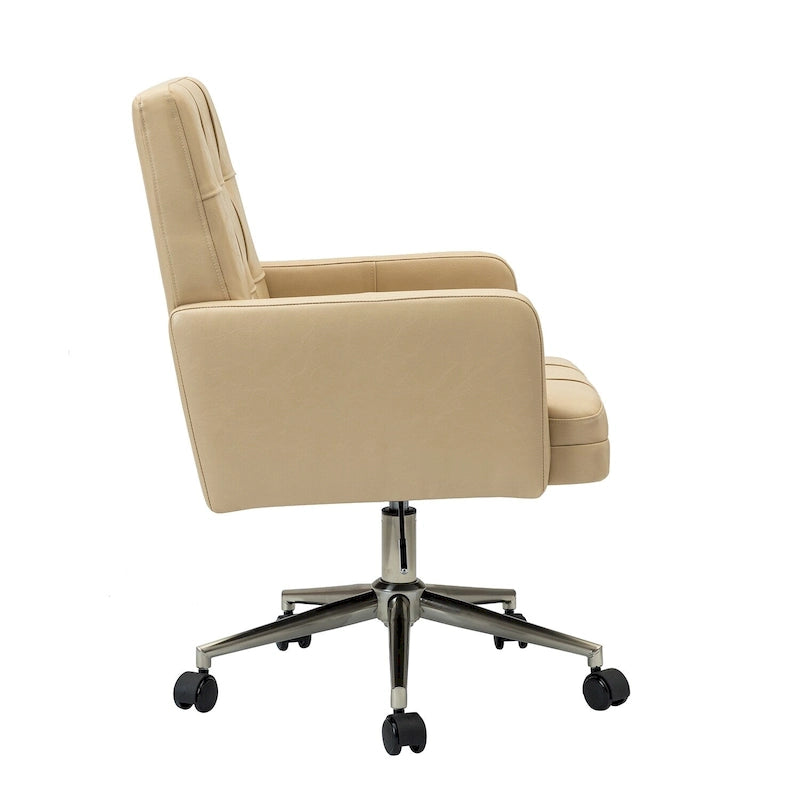 Chaise de bureau moderne à cinq roulettes réglable en hauteur en cuir végétalien
