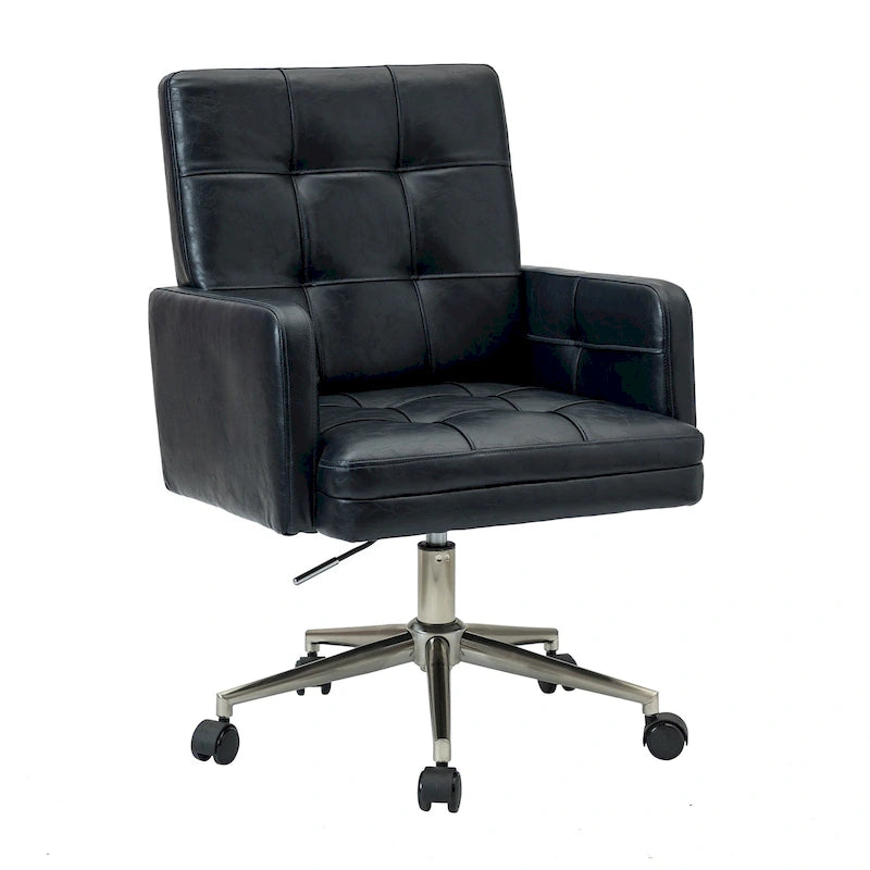 Chaise de bureau moderne à cinq roulettes réglable en hauteur en cuir végétalien