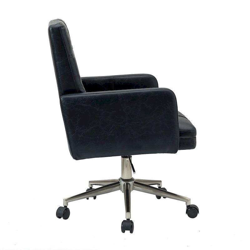 Chaise de bureau moderne à cinq roulettes réglable en hauteur en cuir végétalien