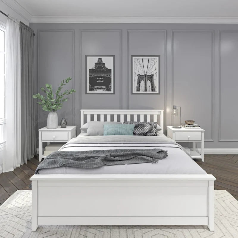 Lit plateforme classique en bois massif, format grand lit