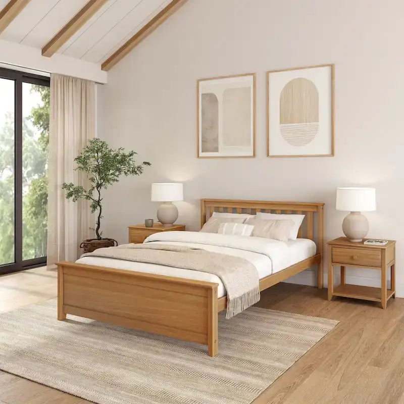Lit plateforme classique en bois massif, format grand lit