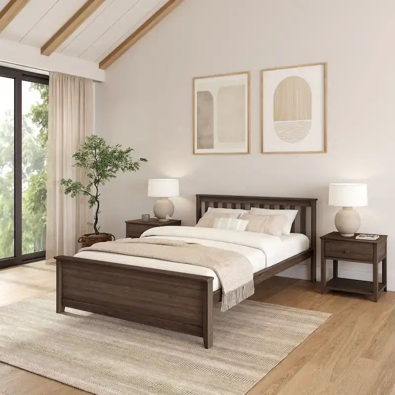 Lit plateforme classique en bois massif, format grand lit