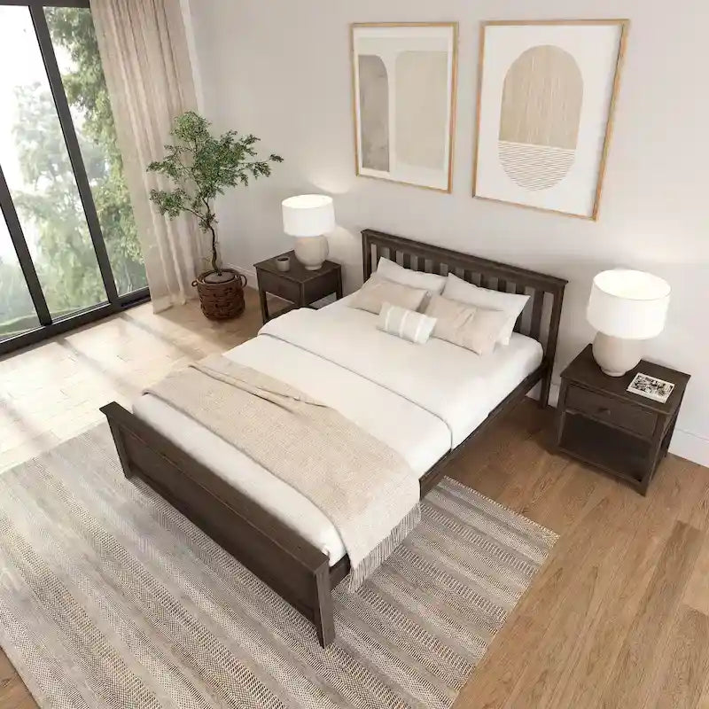Lit plateforme classique en bois massif, format grand lit