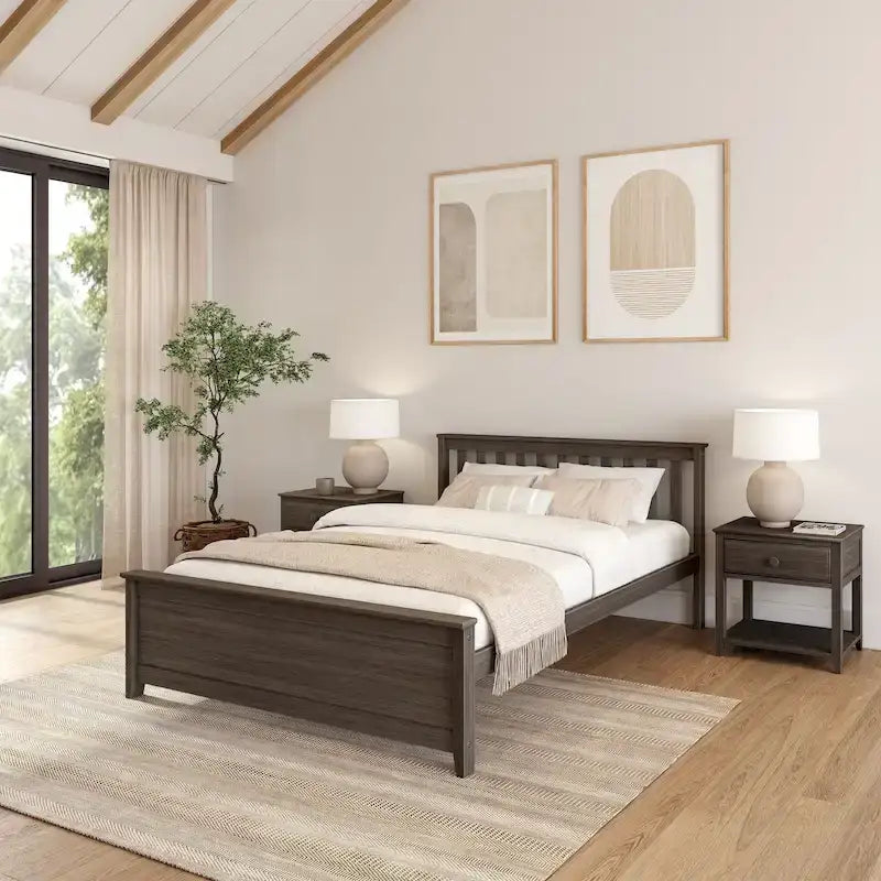 Lit plateforme classique en bois massif, format grand lit