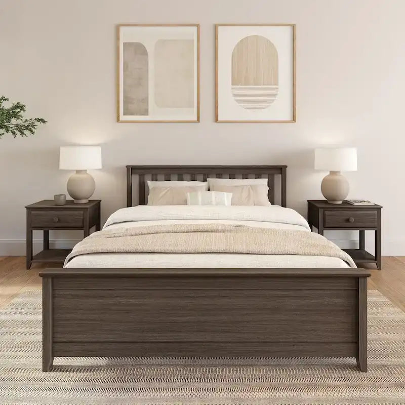 Lit plateforme classique en bois massif, format grand lit