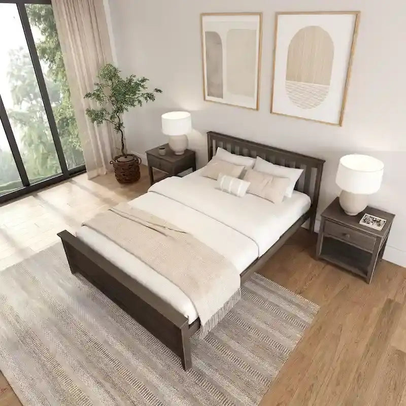 Lit plateforme classique en bois massif, format grand lit