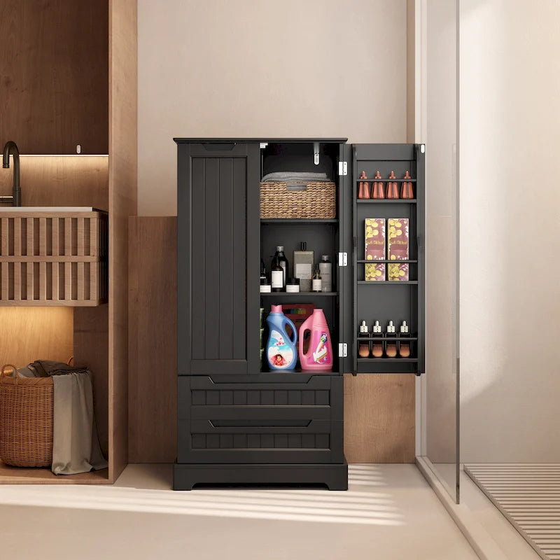 Meuble de rangement de cuisine, armoire de rangement de salle de bain autoportante avec 2 portes et tiroirs