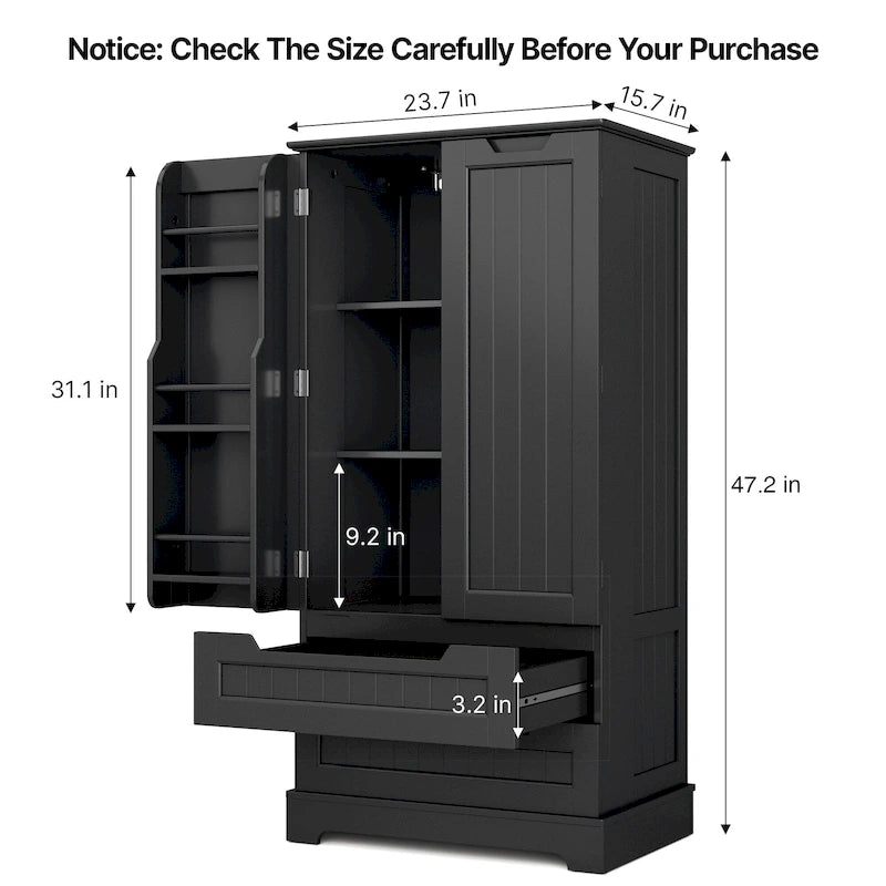 Meuble de rangement de cuisine, armoire de rangement de salle de bain autoportante avec 2 portes et tiroirs