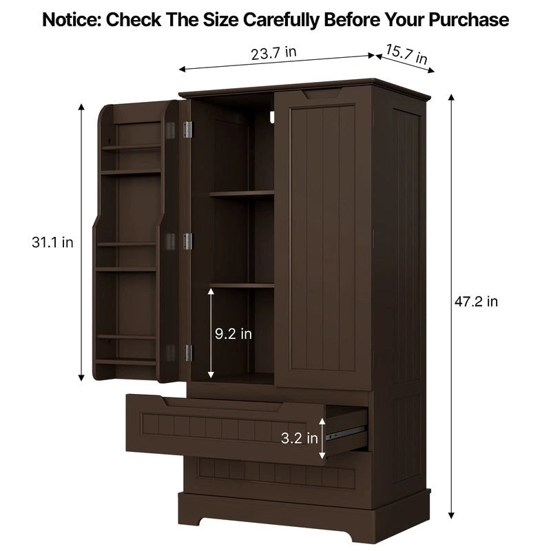 Meuble de rangement de cuisine, armoire de rangement de salle de bain autoportante avec 2 portes et tiroirs