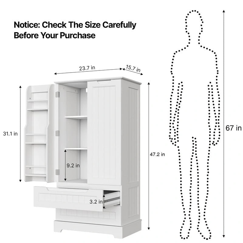 Meuble de rangement de cuisine, armoire de rangement de salle de bain autoportante avec 2 portes et tiroirs