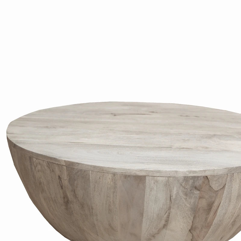 Table basse ronde en bois de manguier de 5,5 pouces avec grain fin