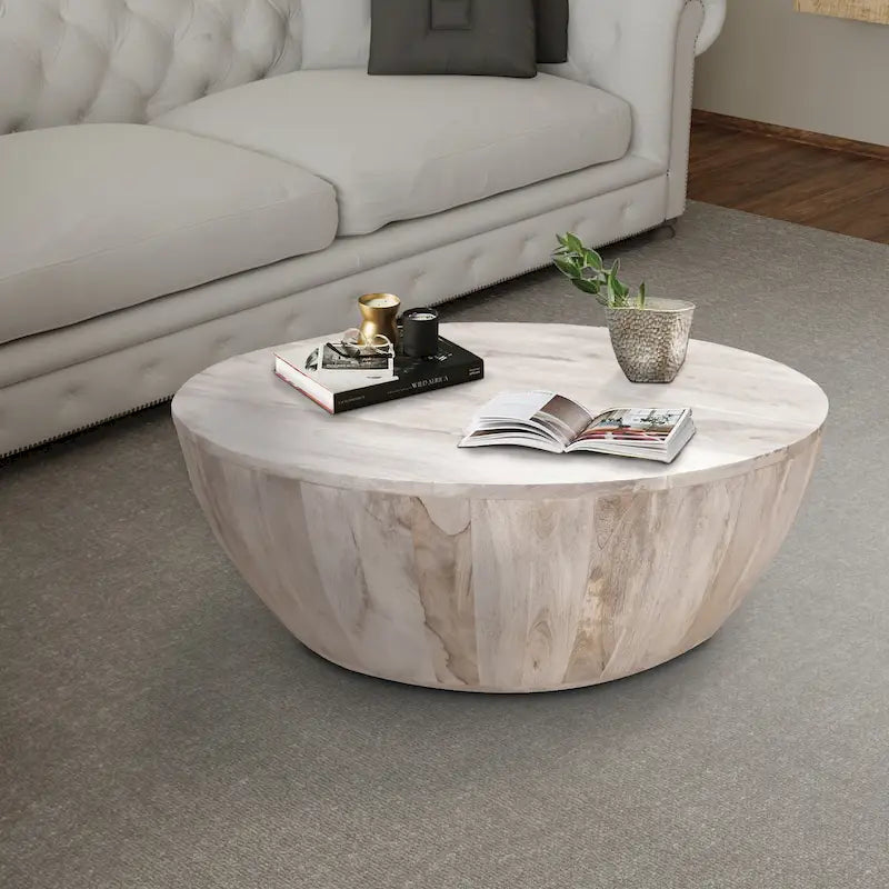 Table basse ronde en bois de manguier de 5,5 pouces avec grain fin