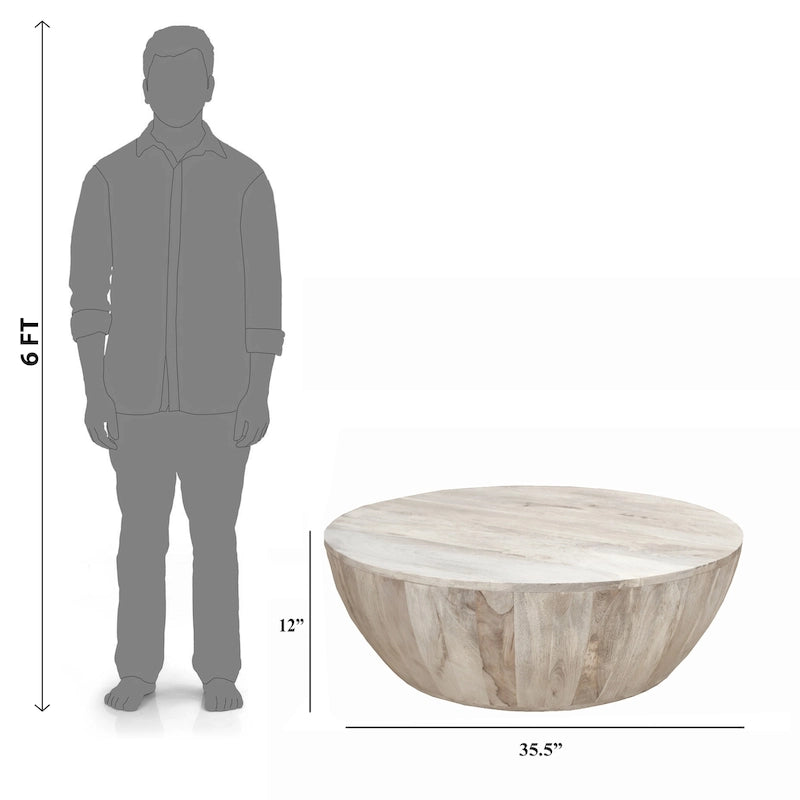 Table basse ronde en bois de manguier de 5,5 pouces avec grain fin