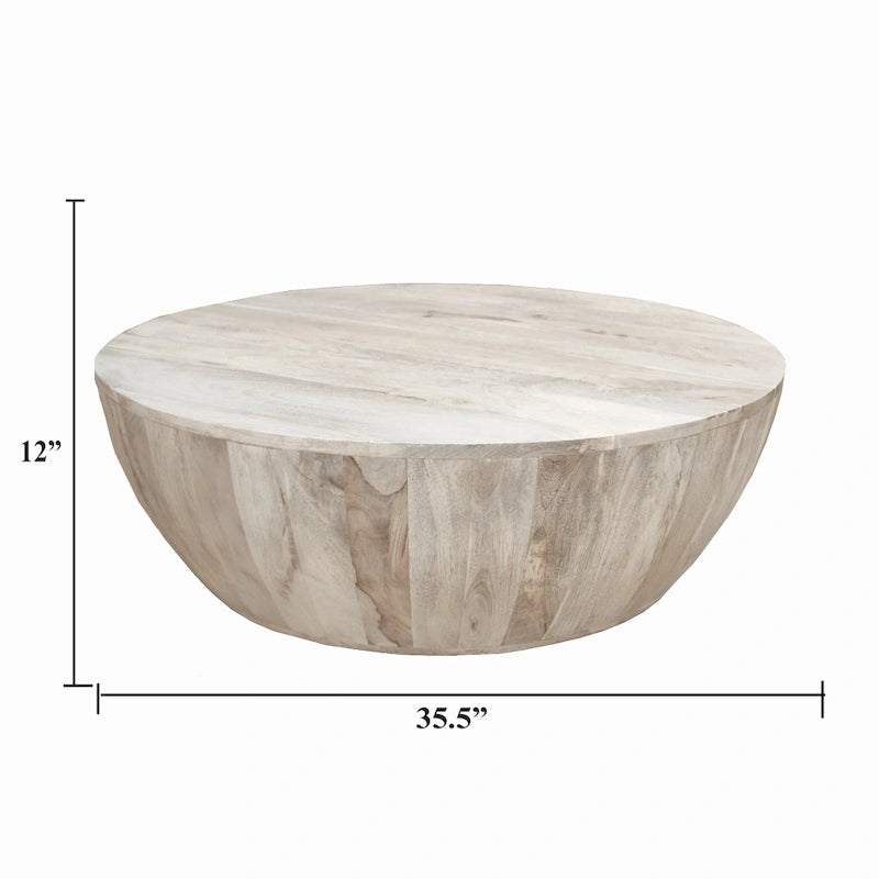 Table basse ronde en bois de manguier de 5,5 pouces avec grain fin