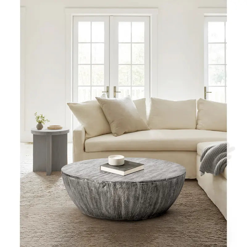 Table basse ronde en bois de manguier de 5,5 pouces avec grain fin