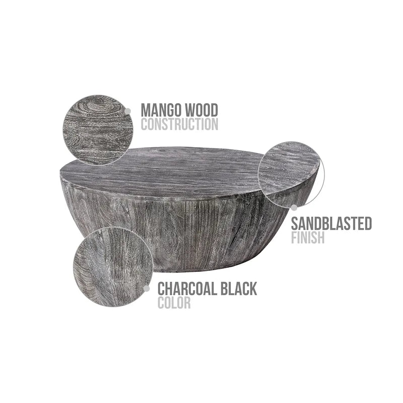 Table basse ronde en bois de manguier de 5,5 pouces avec grain fin