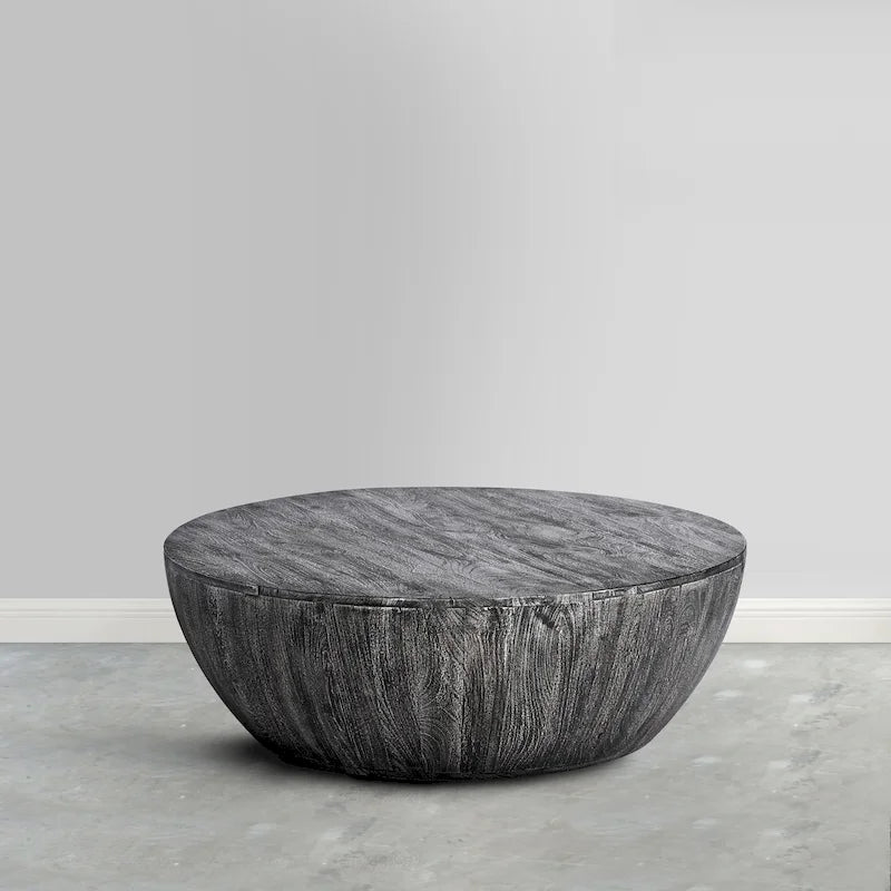 Table basse ronde en bois de manguier de 5,5 pouces avec grain fin