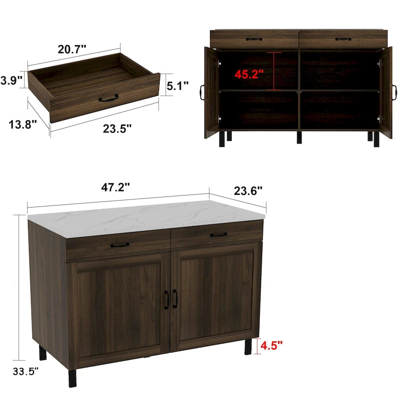 Armoire de rangement polyvalente en marbre pour îlot de cuisine