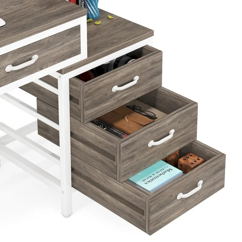 Bureau informatique relevable avec tiroirs classeurs et support d'imprimante
