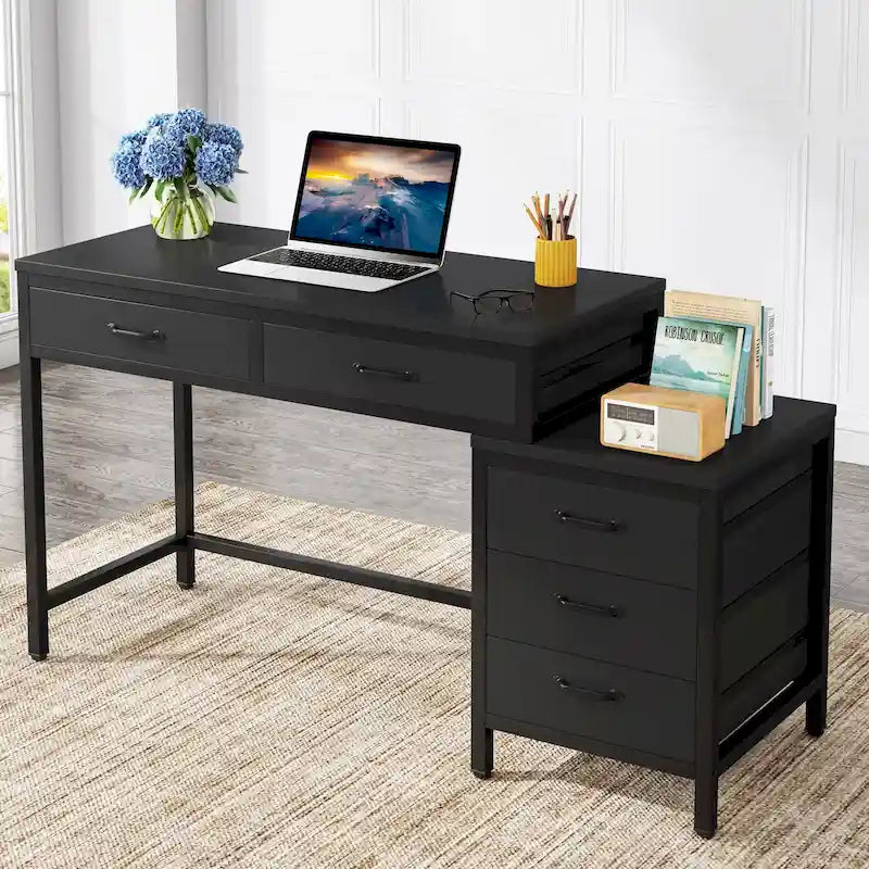 Bureau informatique relevable avec tiroirs classeurs et support d'imprimante