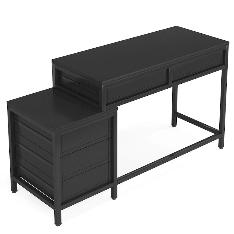 Bureau informatique relevable avec tiroirs classeurs et support d'imprimante
