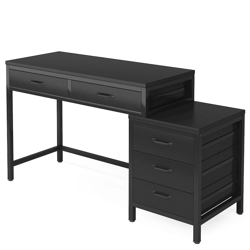 Bureau informatique relevable avec tiroirs classeurs et support d'imprimante