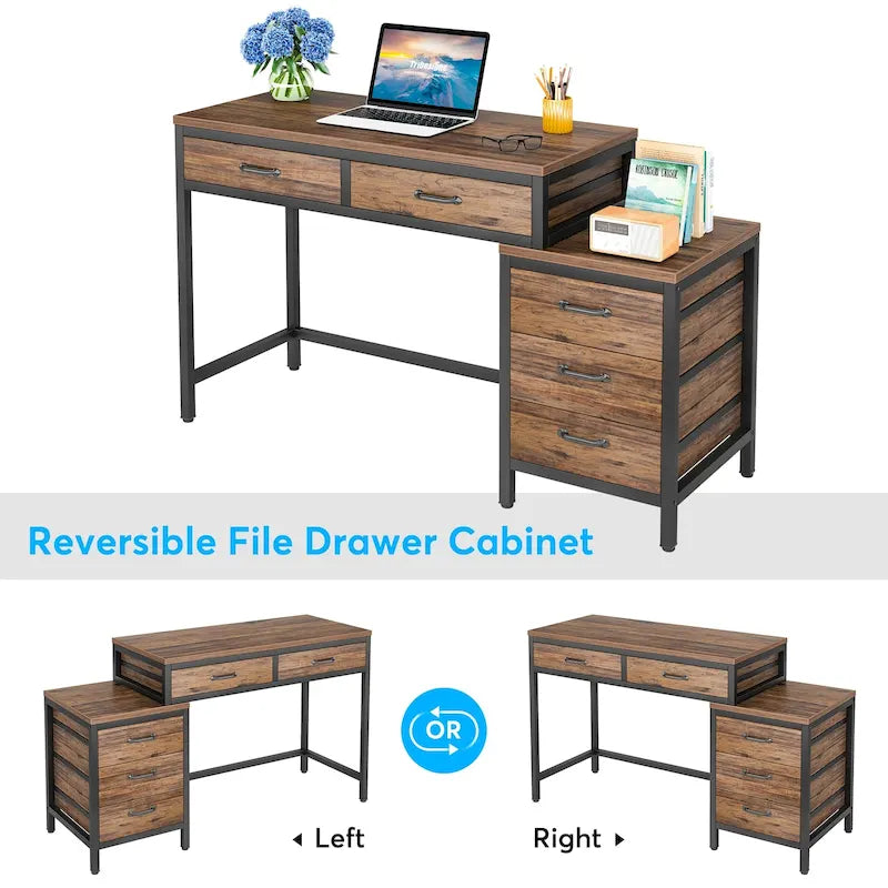 Bureau informatique relevable avec tiroirs classeurs et support d'imprimante
