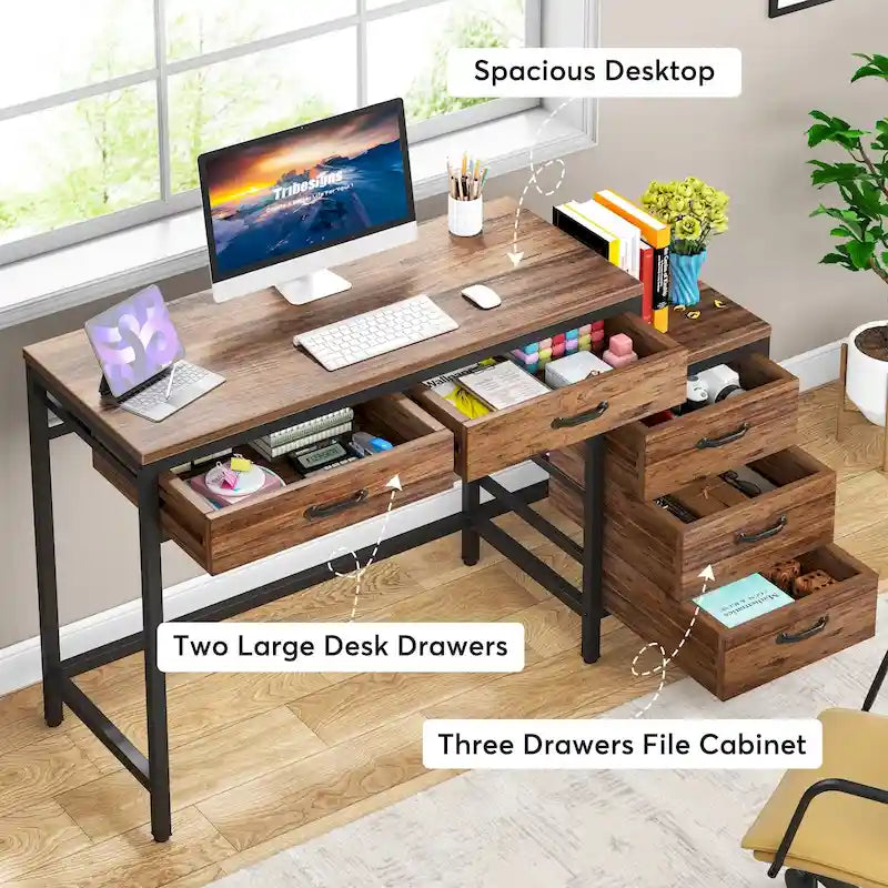 Bureau informatique relevable avec tiroirs classeurs et support d'imprimante