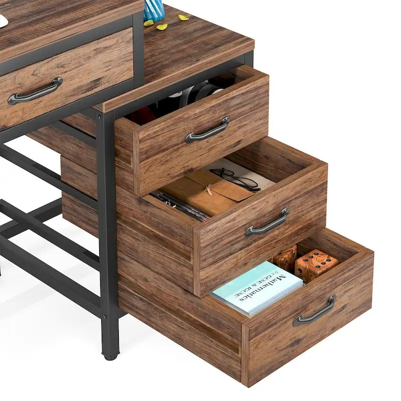Bureau informatique relevable avec tiroirs classeurs et support d'imprimante