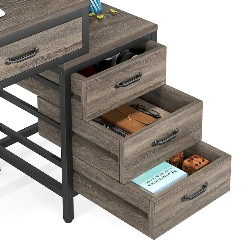 Bureau informatique relevable avec tiroirs classeurs et support d'imprimante