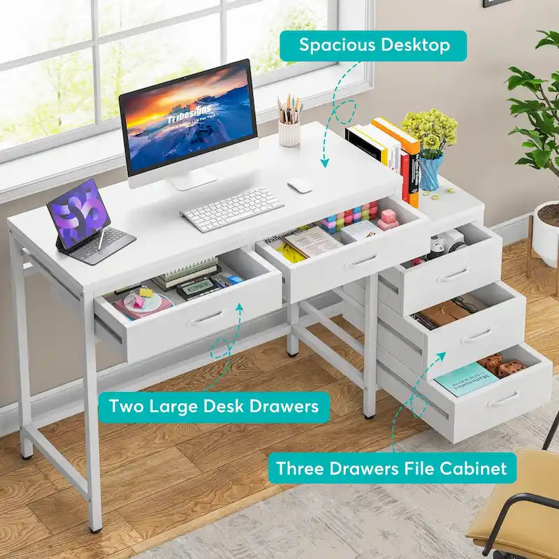 Bureau informatique relevable avec tiroirs classeurs et support d'imprimante